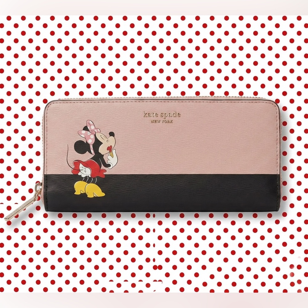 Kate Spade ♠️ x Disney Minnie Mouse Continental Wallet in Pink and Black NWT